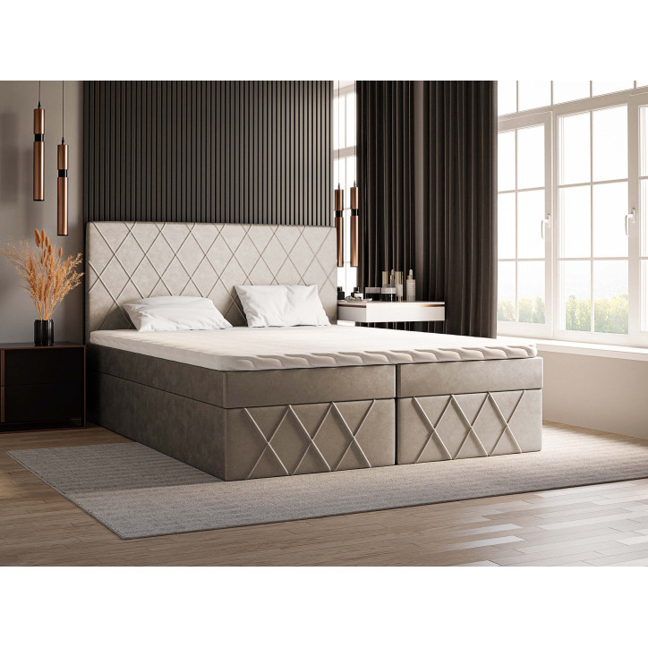 Boxspringbett MOLLY – Modernes Doppelbett mit Bettkasten, Bonellfederkernmatratze und Topper Boxspringbett MOLLY – Modernes Doppelbett mit Bettkasten, Bonellfederkernmatratze und Topper