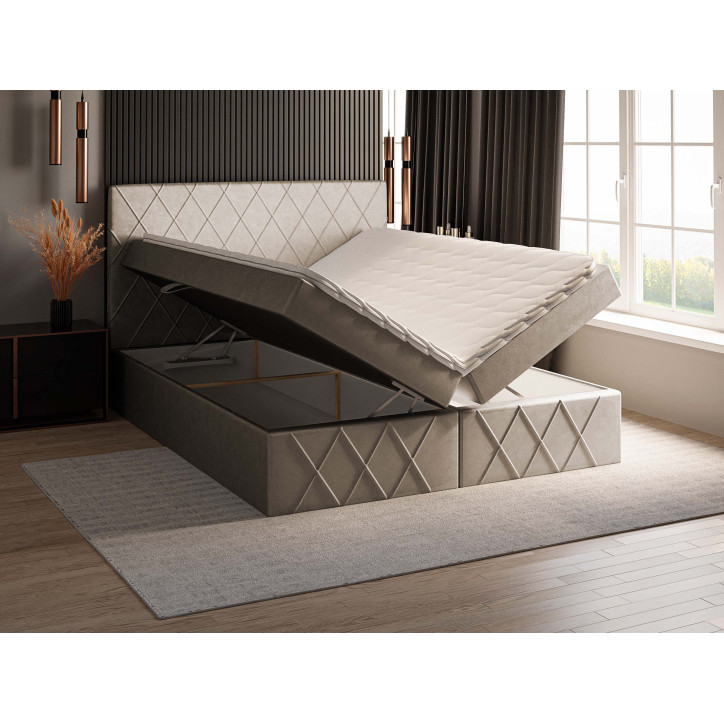 Boxspringbett MOLLY – Modernes Doppelbett mit Bettkasten, Bonellfederkernmatratze und Topper Boxspringbett MOLLY – Modernes Doppelbett mit Bettkasten, Bonellfederkernmatratze und Topper