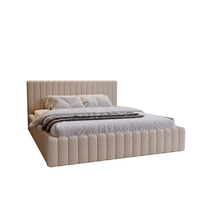 MITIS Polsterbett – Doppelbett mit Bettkasten, Lattenrost und Boucle-Stoff in ‚Lammfell‘-Optik MITIS Polsterbett – Doppelbett mit Bettkasten, Lattenrost und Boucle-Stoff in ‚Lammfell‘-Optik