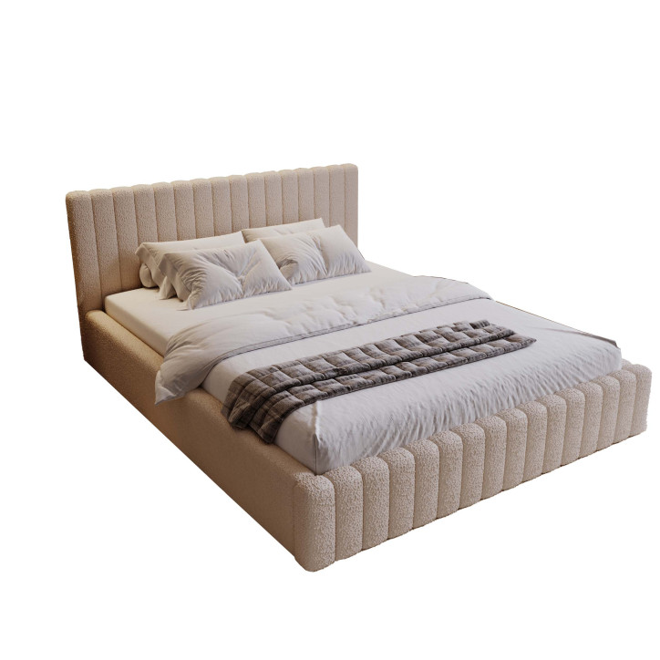 MITIS Polsterbett – Doppelbett mit Bettkasten, Lattenrost und Boucle-Stoff in ‚Lammfell‘-Optik MITIS Polsterbett – Doppelbett mit Bettkasten, Lattenrost und Boucle-Stoff in ‚Lammfell‘-Optik