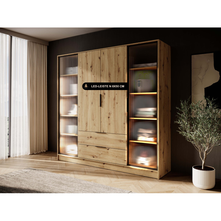 Kleiderschrank NADI – Moderner Schrank mit Glastüren, Regalen und Schubladen Kleiderschrank NADI – Moderner Schrank mit Glastüren, Regalen und Schubladen