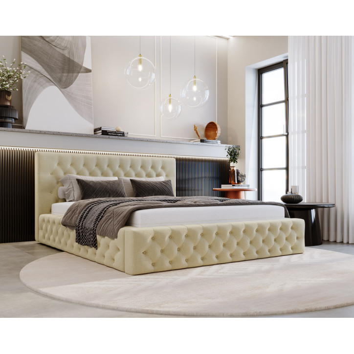 Chester Polsterbett – Luxuriöses Chesterfield-Doppelbett mit Bettkasten und Samtbezug Chester Polsterbett – Luxuriöses Chesterfield-Doppelbett mit Bettkasten und Samtbezug