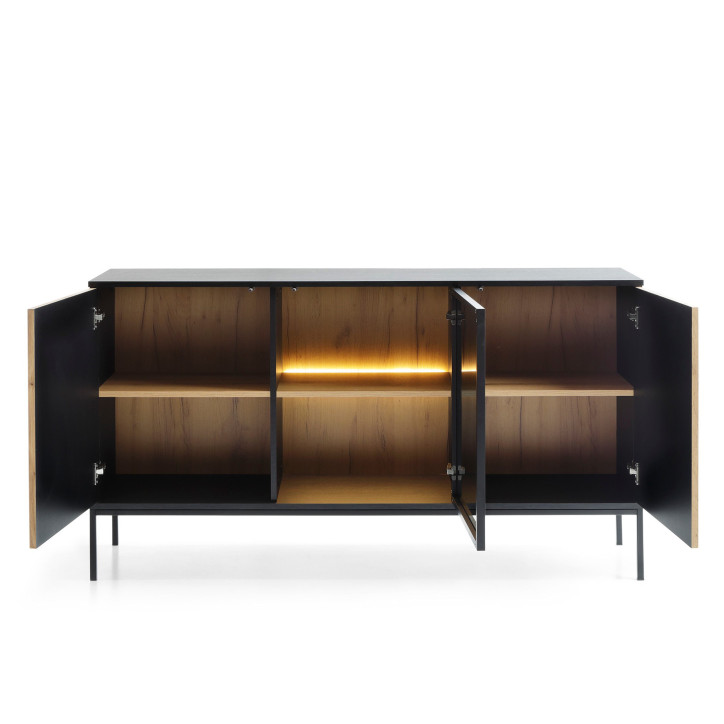 Callagher Kommode 153 cm mit LED-Beleuchtung – Moderner Stauraum in Schwarz-Eiche Wotan Callagher Kommode 153 cm mit LED-Beleuchtung – Moderner Stauraum in Schwarz-Eiche Wotan