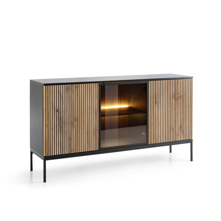 Callagher Kommode 153 cm mit LED-Beleuchtung – Moderner Stauraum in Schwarz-Eiche Wotan Callagher Kommode 153 cm mit LED-Beleuchtung – Moderner Stauraum in Schwarz-Eiche Wotan