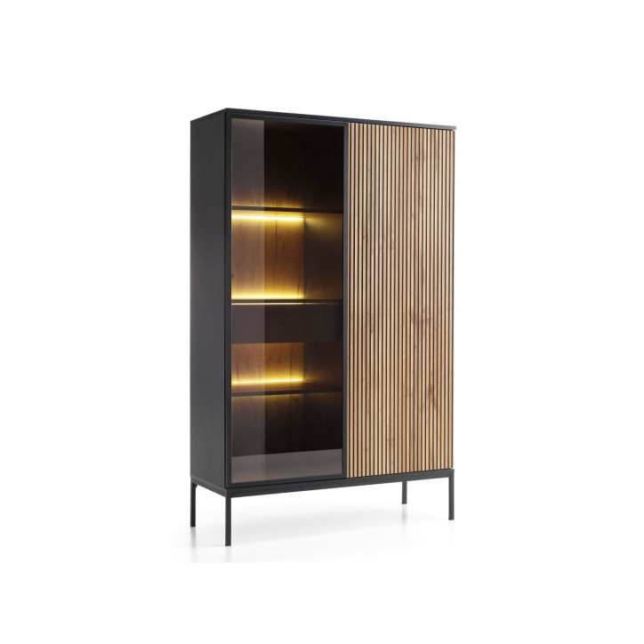 Callagher Vitrine – Moderne Glasvitrine mit LED-Beleuchtung in Graphit und Wotan-Eiche Callagher Vitrine – Moderne Glasvitrine mit LED-Beleuchtung in Graphit und Wotan-Eiche