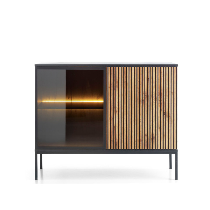 Callagher Kommode Sideboard S104 cm – Modernes Sideboard mit LED-Beleuchtung in Schwarz&Wotan Eiche Callagher Kommode Sideboard S104 cm – Modernes Sideboard mit LED-Beleuchtung in Schwarz&Wotan Eiche