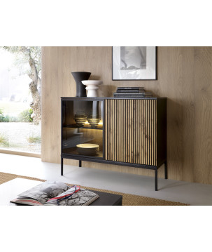 Callagher Kommode Sideboard S104 cm – Modernes Sideboard mit LED-Beleuchtung in Schwarz&Wotan Eiche