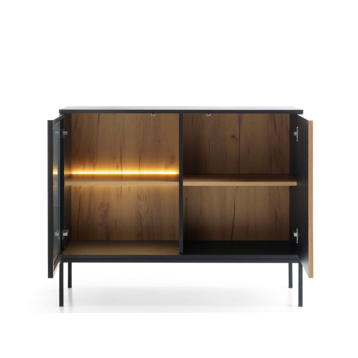 Callagher Kommode Sideboard S104 cm – Modernes Sideboard mit LED-Beleuchtung in Schwarz&Wotan Eiche Callagher Kommode Sideboard S104 cm – Modernes Sideboard mit LED-Beleuchtung in Schwarz&Wotan Eiche