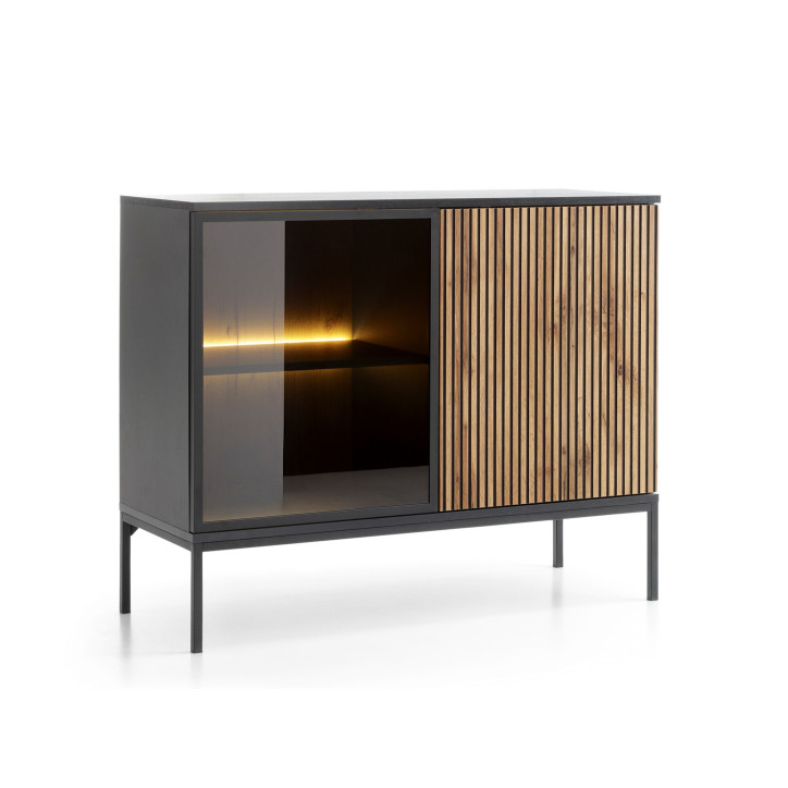 Callagher Kommode Sideboard S104 cm – Modernes Sideboard mit LED-Beleuchtung in Schwarz&Wotan Eiche Callagher Kommode Sideboard S104 cm – Modernes Sideboard mit LED-Beleuchtung in Schwarz&Wotan Eiche