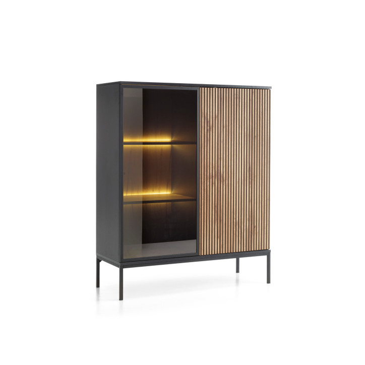 Callagher Highboard ST104 – Modernes Highboard mit LED-Beleuchtung in Schwarz&Wotan Eiche Callagher Highboard ST104 – Modernes Highboard mit LED-Beleuchtung in Schwarz&Wotan Eiche
