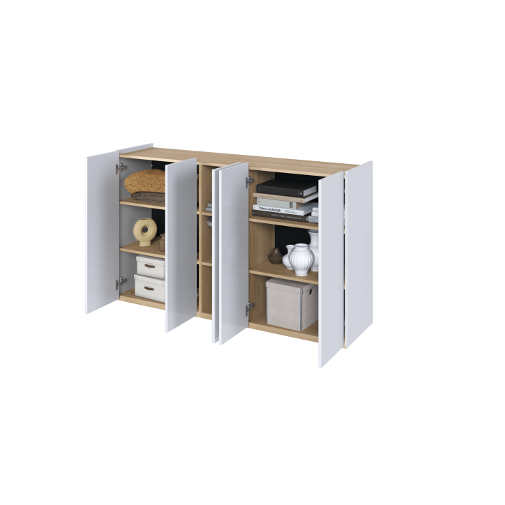EASY EA-01 - Kommode 5D mit Beleuchtung - Weiß Hochglanz/Eiche Scandi EASY EA-01 - Kommode 5D mit Beleuchtung - Weiß Hochglanz/Eiche Scandi