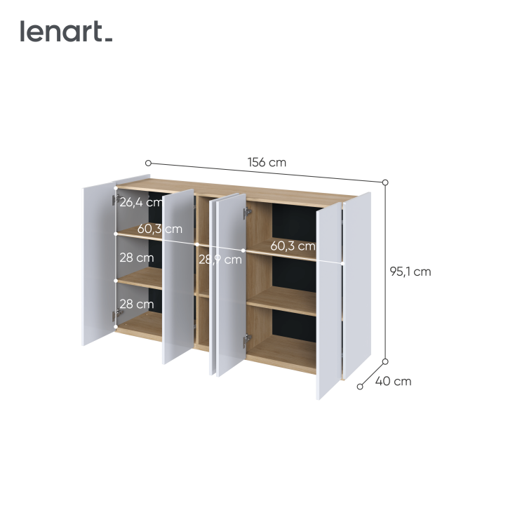 EASY EA-01 - Kommode 5D mit Beleuchtung - Weiß Hochglanz/Eiche Scandi EASY EA-01 - Kommode 5D mit Beleuchtung - Weiß Hochglanz/Eiche Scandi