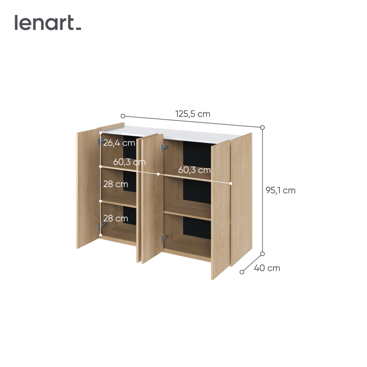 EASY EA-02 - Kommode 4D mit Beleuchtung - Weiß Hochglanz/Eiche Scandi EASY EA-02 - Kommode 4D mit Beleuchtung - Weiß Hochglanz/Eiche Scandi