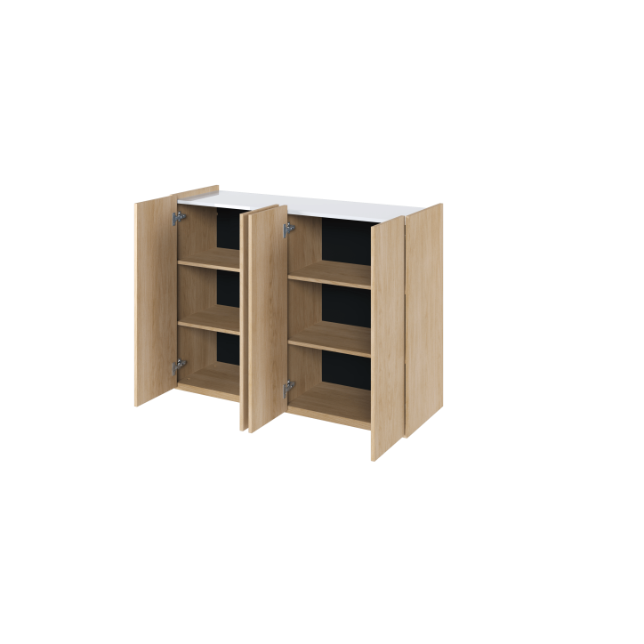 EASY EA-02 - Kommode 4D mit Beleuchtung - Weiß Hochglanz/Eiche Scandi EASY EA-02 - Kommode 4D mit Beleuchtung - Weiß Hochglanz/Eiche Scandi