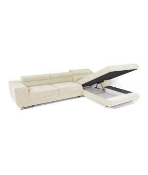 VENUS TWIN Ecksofa in Beige - Linke Seite, Detailansicht des Bettkastens