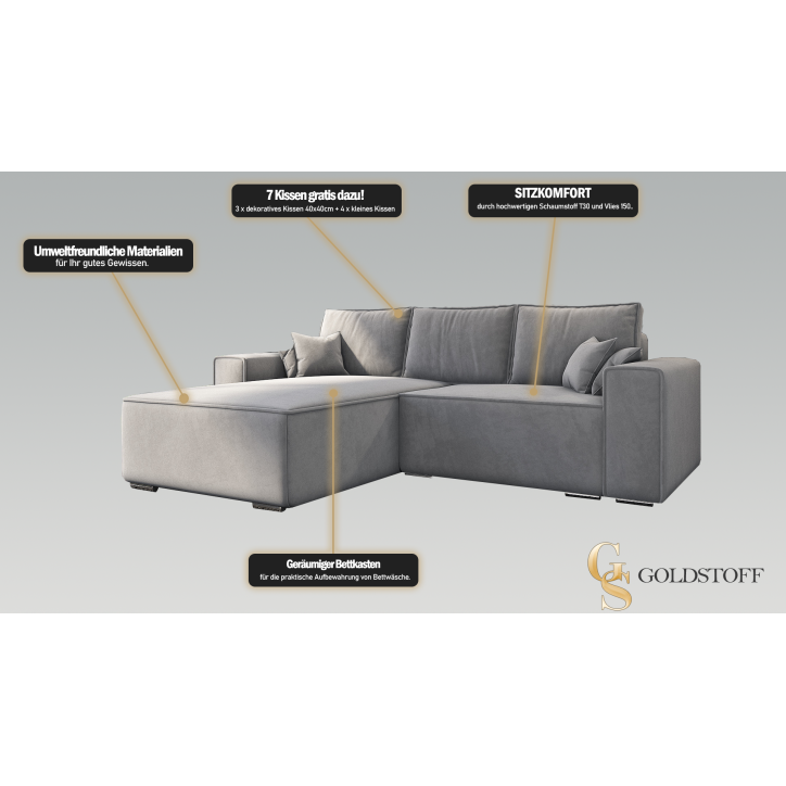 Ecksofa klein Oslo - Schlafsofa mit Schlaffunktion und Bettkasten Ecksofa klein Oslo - Schlafsofa mit Schlaffunktion und Bettkasten