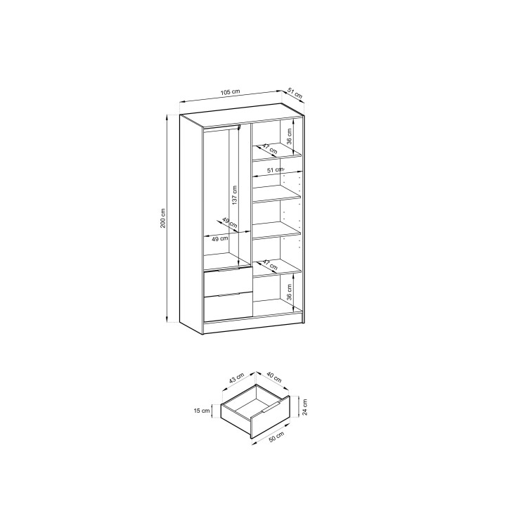 ARTISAN 2D Kleiderschrank – Modernes Design mit Lamellenfront, 105 cm ARTISAN 2D Kleiderschrank – Modernes Design mit Lamellenfront, 105 cm