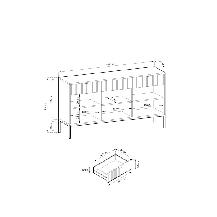 Visanna Sideboard 154 cm – Dreitürige Kommode mit Schubladen & Stauraum Visanna Sideboard 154 cm – Dreitürige Kommode mit Schubladen & Stauraum