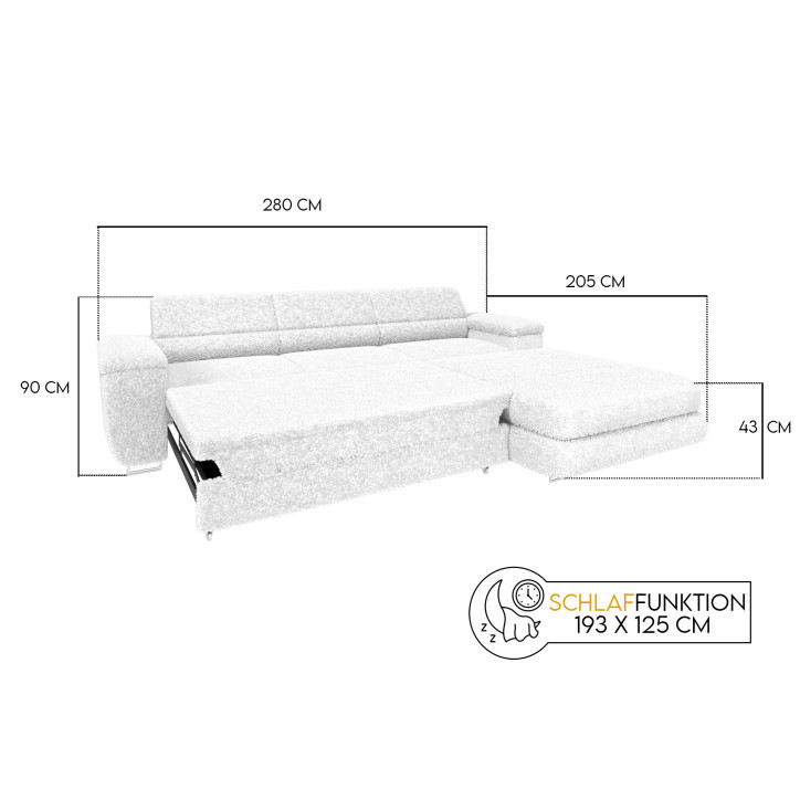Ecksofa VENUS BONJOUR – Bouclé, Schlaffunktion, Bettkasten, verstellbare Kopfstützen Ecksofa VENUS BONJOUR – Bouclé, Schlaffunktion, Bettkasten, verstellbare Kopfstützen